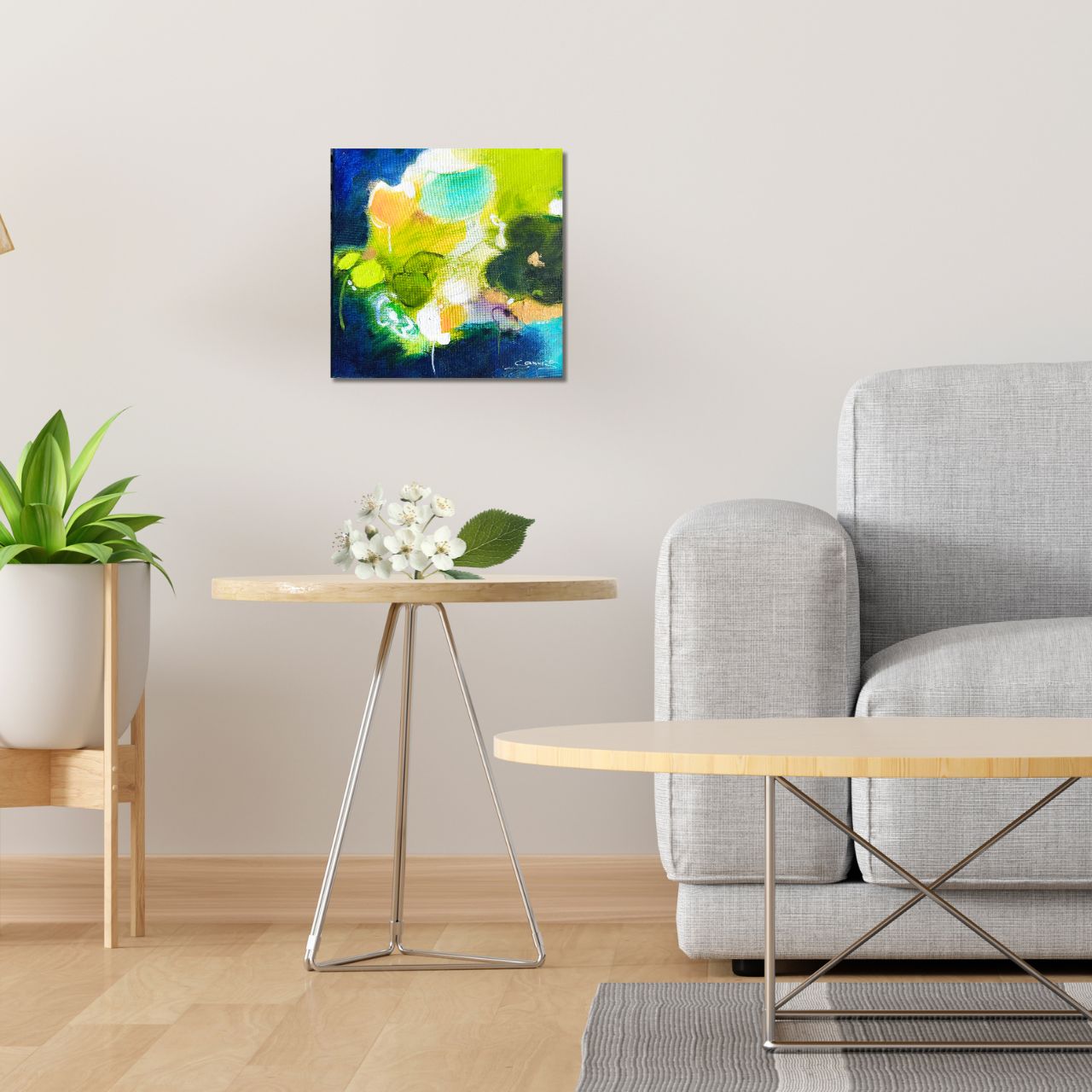 "Blütenplausch am Bach" Original 20x20cm – Bild 4