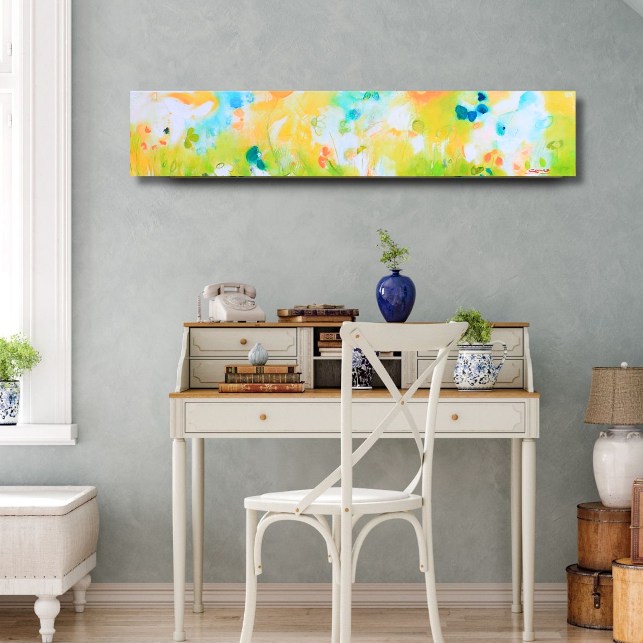 "Spaziergang über Wiesen " Original 100x20cm – Bild 3