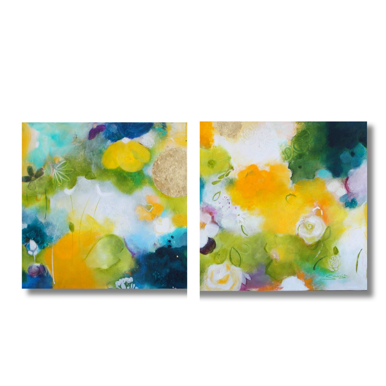 "Nachtigall" Original 2x 40x40cm Diptychon